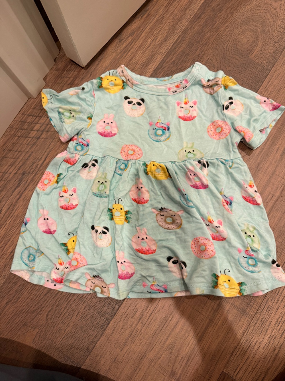 Posh Peanut Mint Animal & Donut Print Short Sleeve Dress